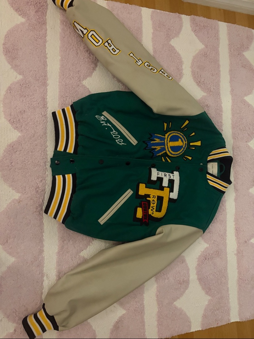 Kids Green & Cream Varsity Letterman Jacket - Unbranded